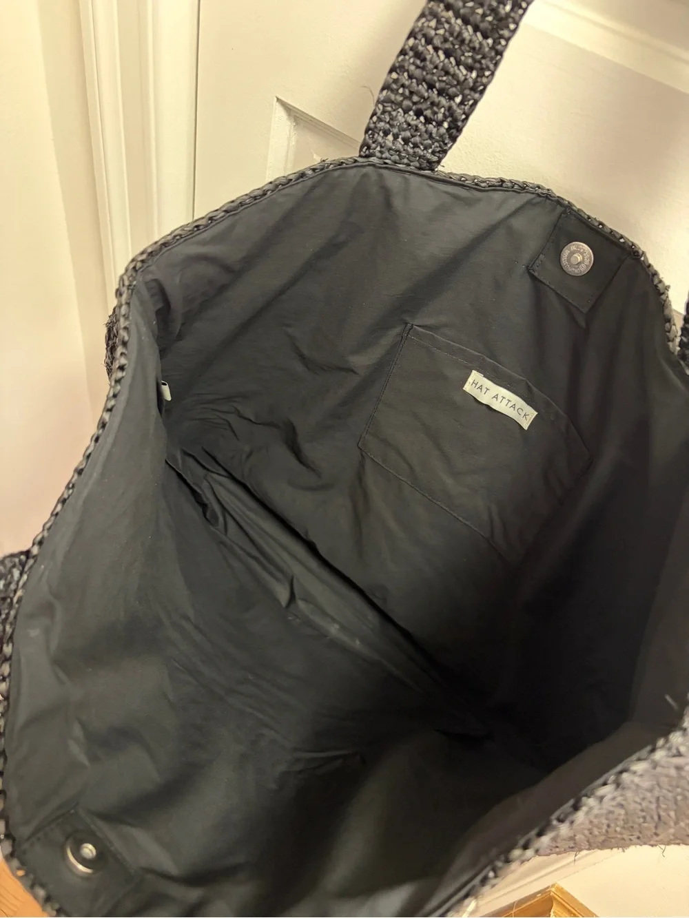 Hat Attack Black Woven Raffia Tote